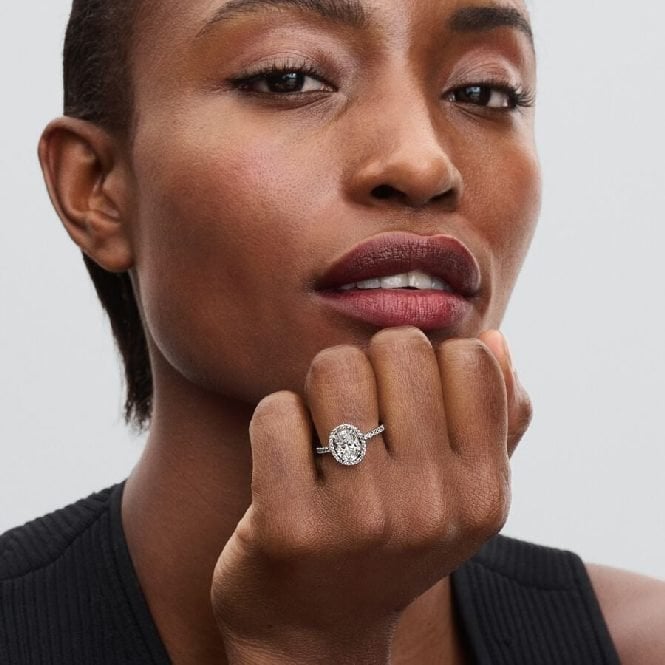 Oval Sparkling Halo Statement Ring, Size 54