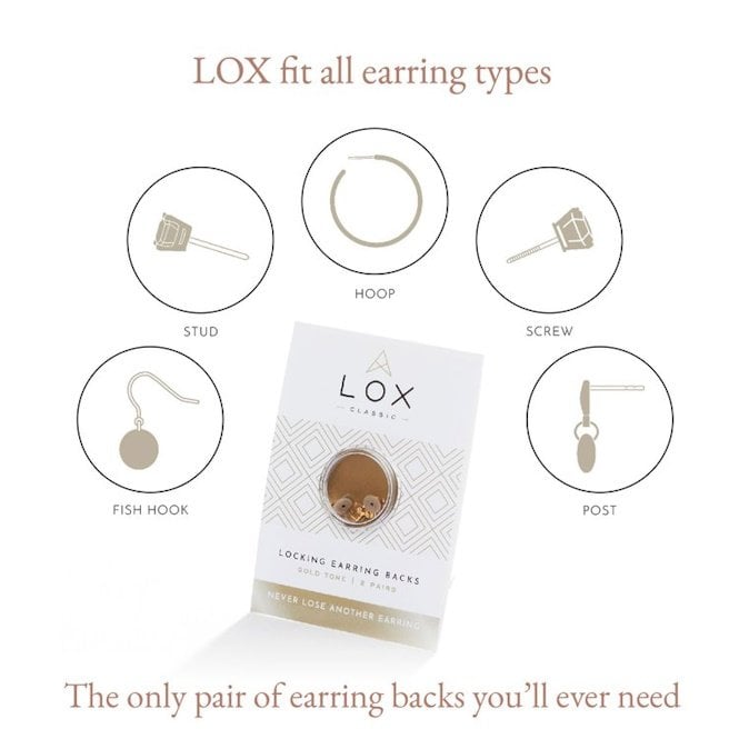 Lox Gold Tone Secure Earring Backs - 2 pairs
