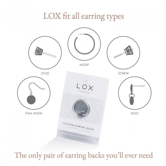 Lox Silver Tone Secure Earring Backs - 2 pairs