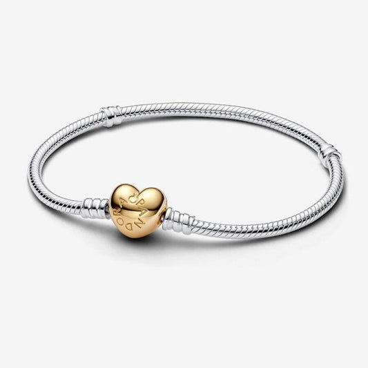 Moments Two-Tone Heart Clasp Snake Chain Bracelet, 16cm