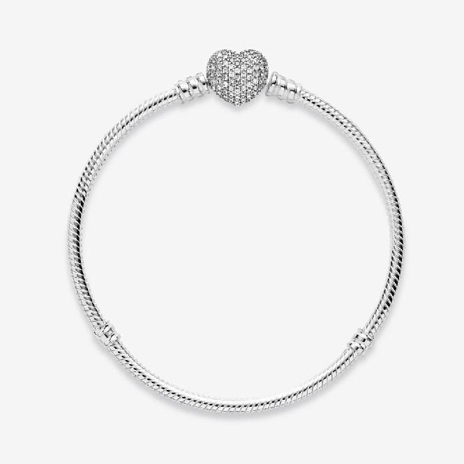 Moments Sparkling Heart Pave Clasp Snake Chain Bracelet, 23cm