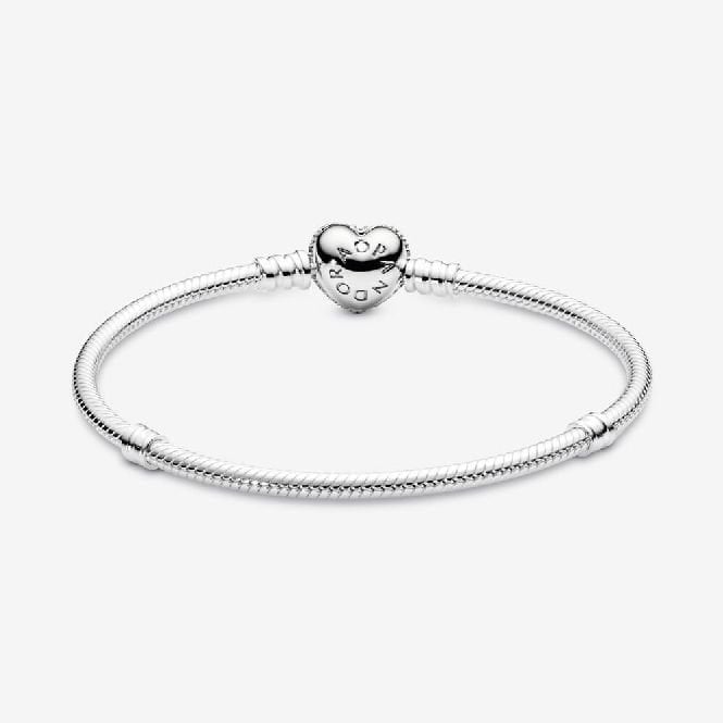 Moments Sparkling Heart Pave Clasp Snake Chain Bracelet, 23cm