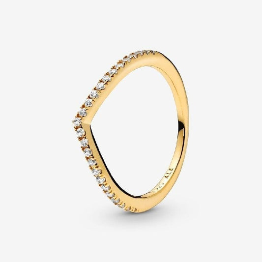 Gold Sparkling Wishbone Ring, Size 58