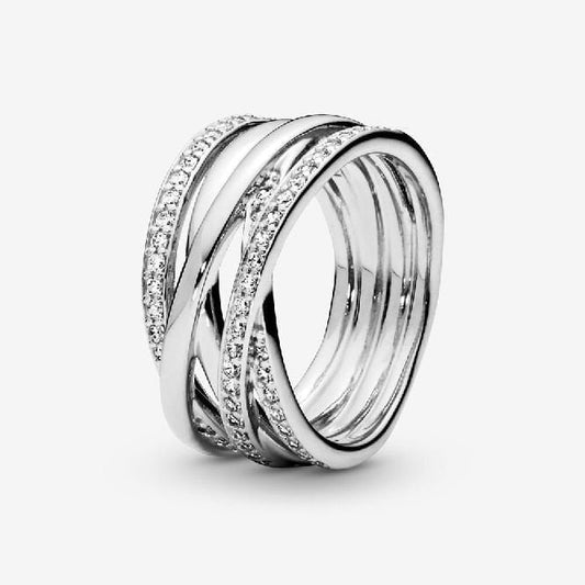Sparkling & Polished Lines Ring, Size 64