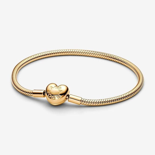 Gold Heart Clasp Snake Chain Bracelet, 18cm