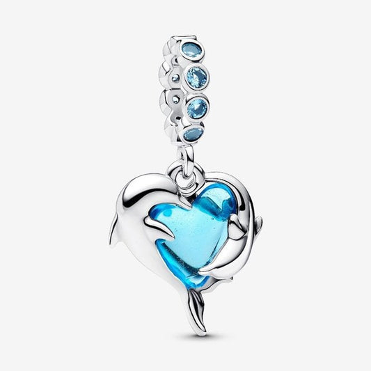 Blue Murano Glass Dolphins Dangle Charms