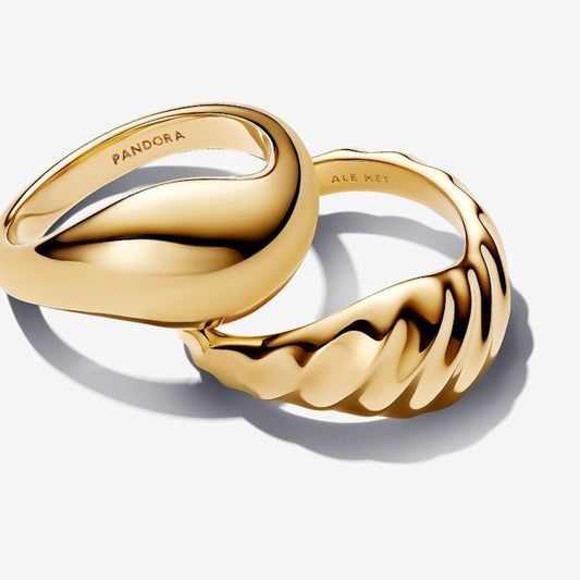 Gold Rippled Stacking Rings, Size 52