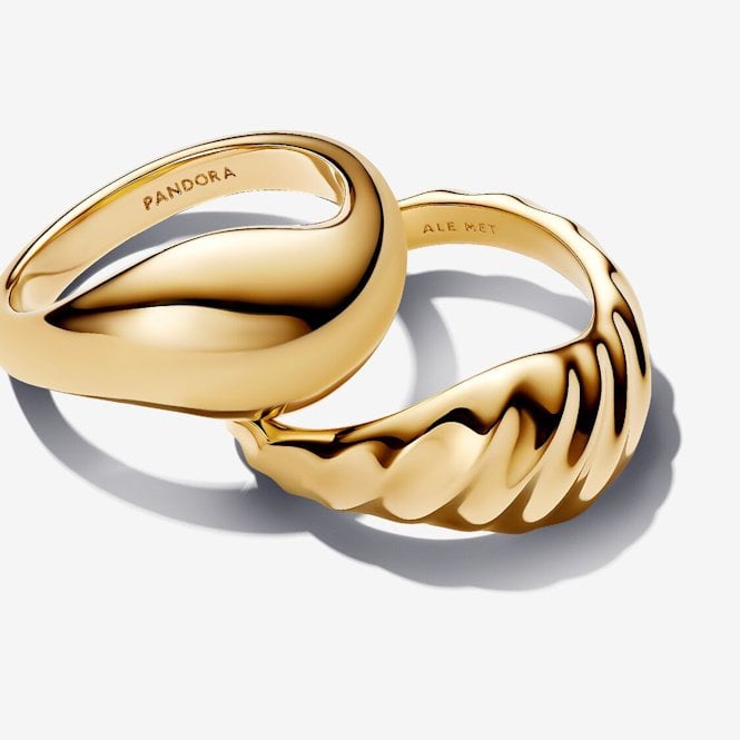Gold Rippled Stacking Rings, Size 54