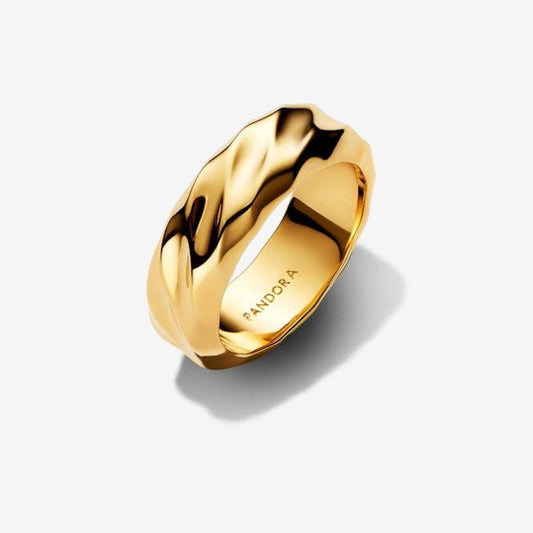 Gold Rippled Wide Band Ring, Size 54