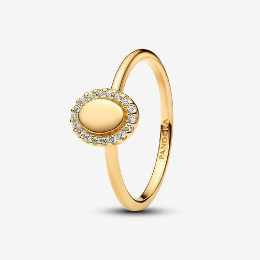 Gold Engravable Oval Halo Ring, Size 60
