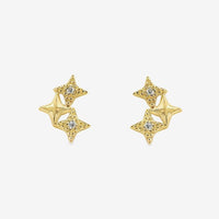 Gold 3 Star CZ Stud Earrings
