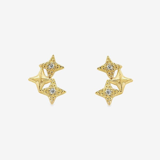 Gold 3 Star CZ Stud Earrings