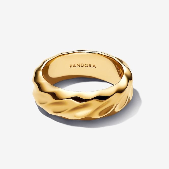 Gold Rippled Wide Band Ring, Size 48