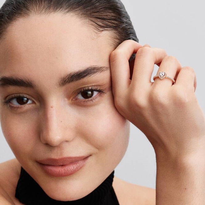 Rose Sparkling Elevated Heart Ring, Size 52