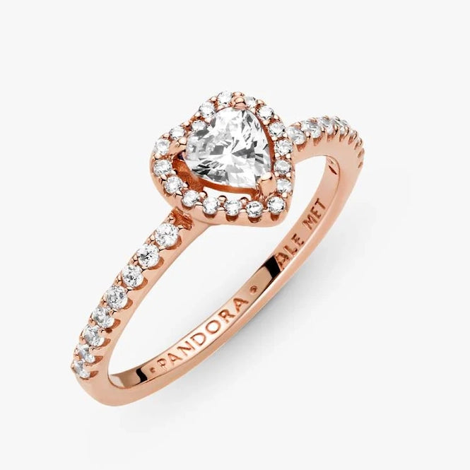 Rose Sparkling Elevated Heart Ring, Size 52
