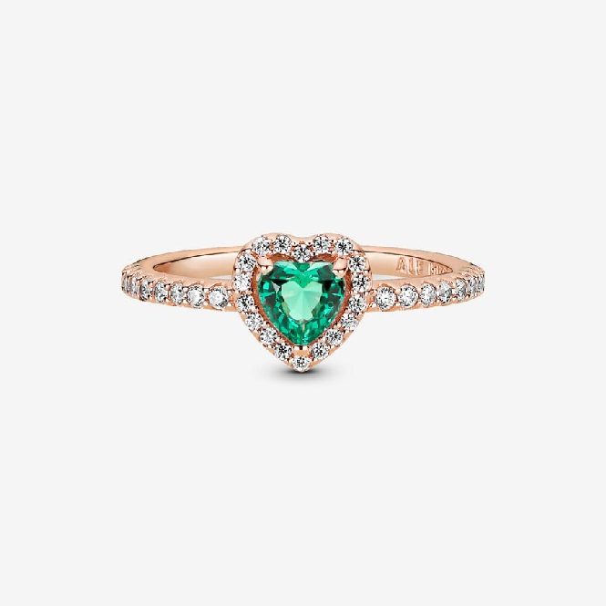 Pandora Rose Sparkling Elevated Green Heart Ring, Size 54