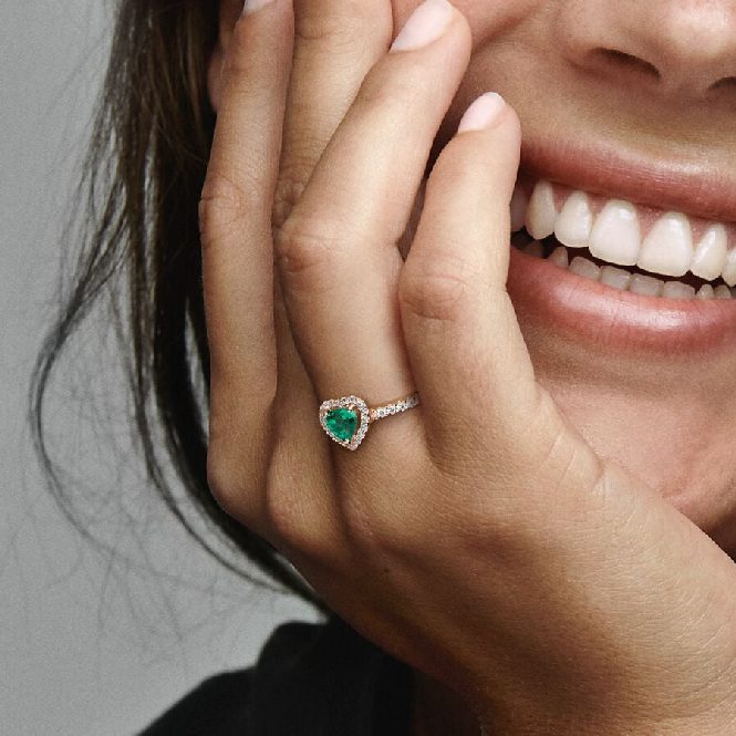 Pandora Rose Sparkling Elevated Green Heart Ring, Size 54