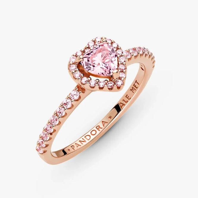 Rose Sparkling Elevated Pink Heart Ring, Size 60