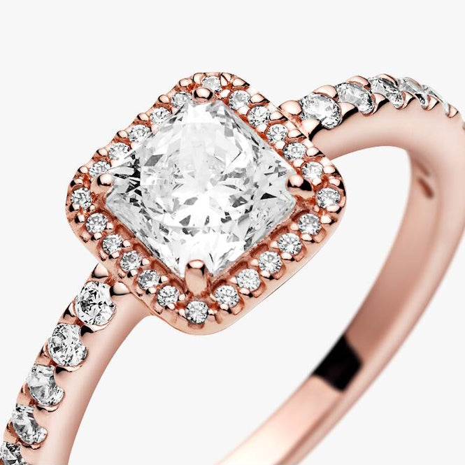 Rose Square Sparkle Halo Ring, Size 48