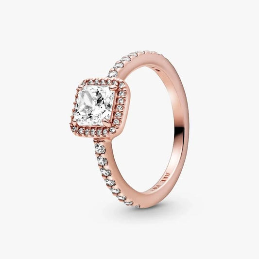 Rose Square Sparkle Halo Ring, Size 60