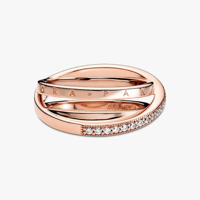 Pandora Rose Crossover Pave Triple Band Ring, Size 58