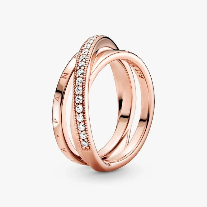 Pandora Rose Crossover Pave Triple Band Ring, Size 58