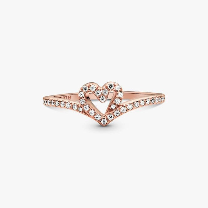 Pandora Rose Sparkling Wishbone Heart Ring, Size 54