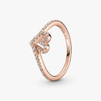 Rose Sparkling Wishbone Heart Ring, Size 54
