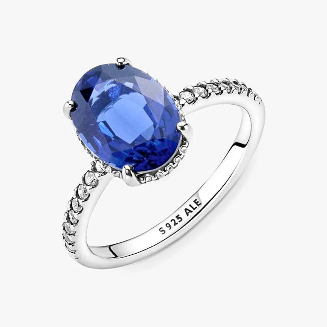 Sparkling Statement Blue Halo Ring, Size 48