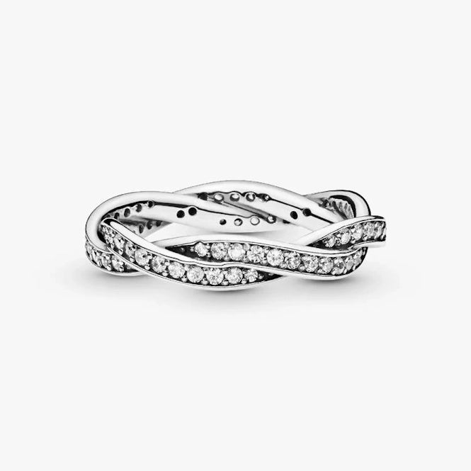 Sparkling Twisted Lines Ring, Size 52