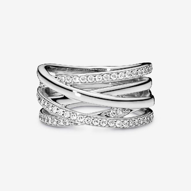 Sparkling & Polished Lines Ring, Size 54