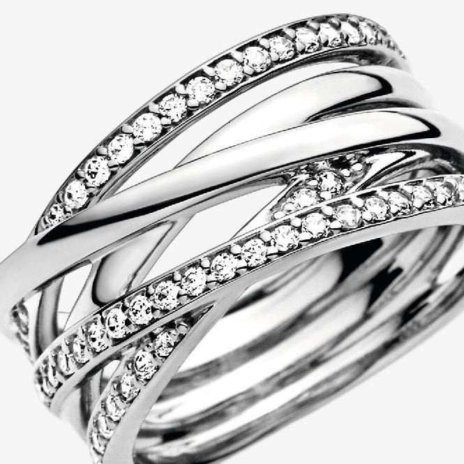 Sparkling & Polished Lines Ring, Size 54