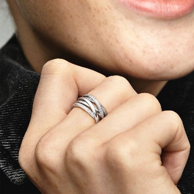 Pandora Sparkling & Polished Lines Ring, Size 54