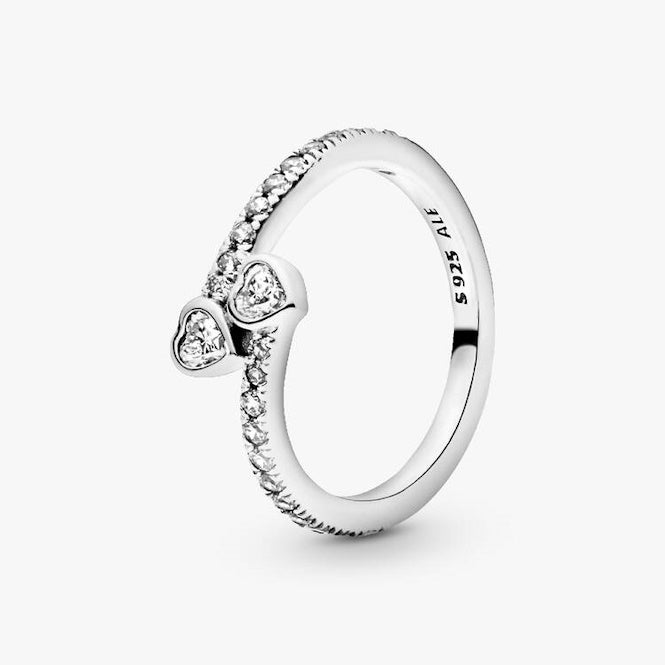 Pandora Two Sparkling Hearts Ring, Size 54