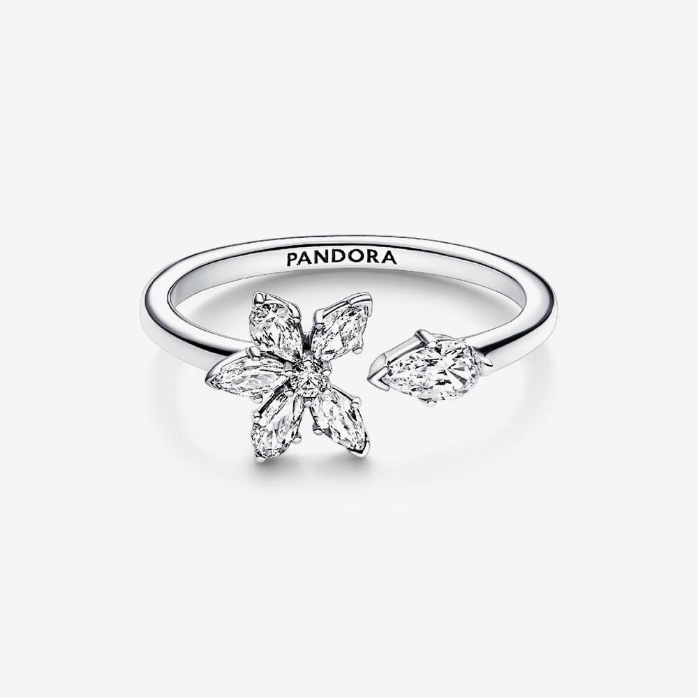 Pandora Sparkling Herbarium Cluster Open Ring, Size 56