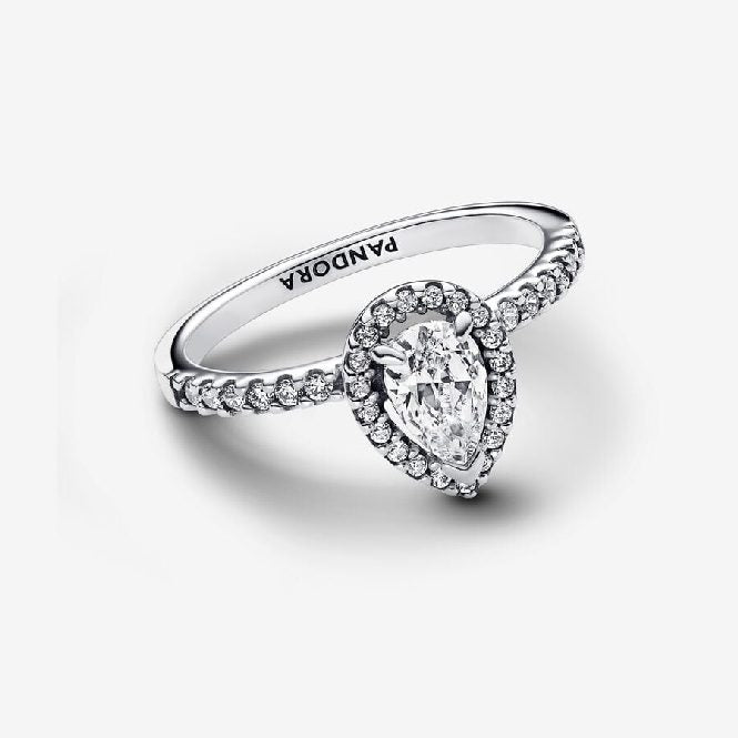 Pandora Sparkling Large Pear Halo Ring, Size 54