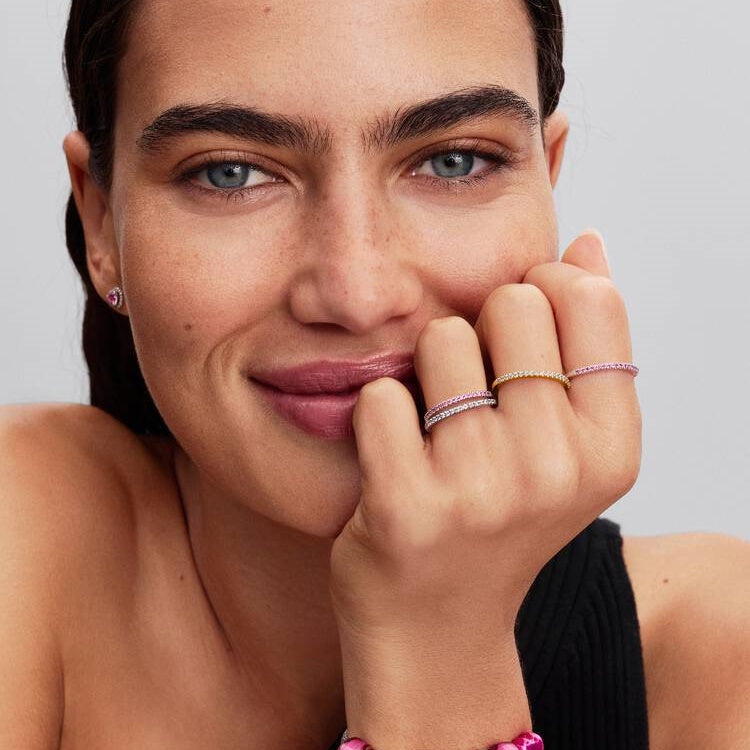 Sparkling Pink Band Ring, Size 52