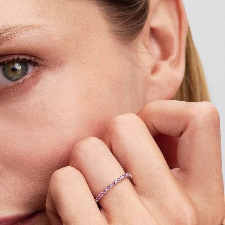 Sparkling Pink Band Ring, Size 52