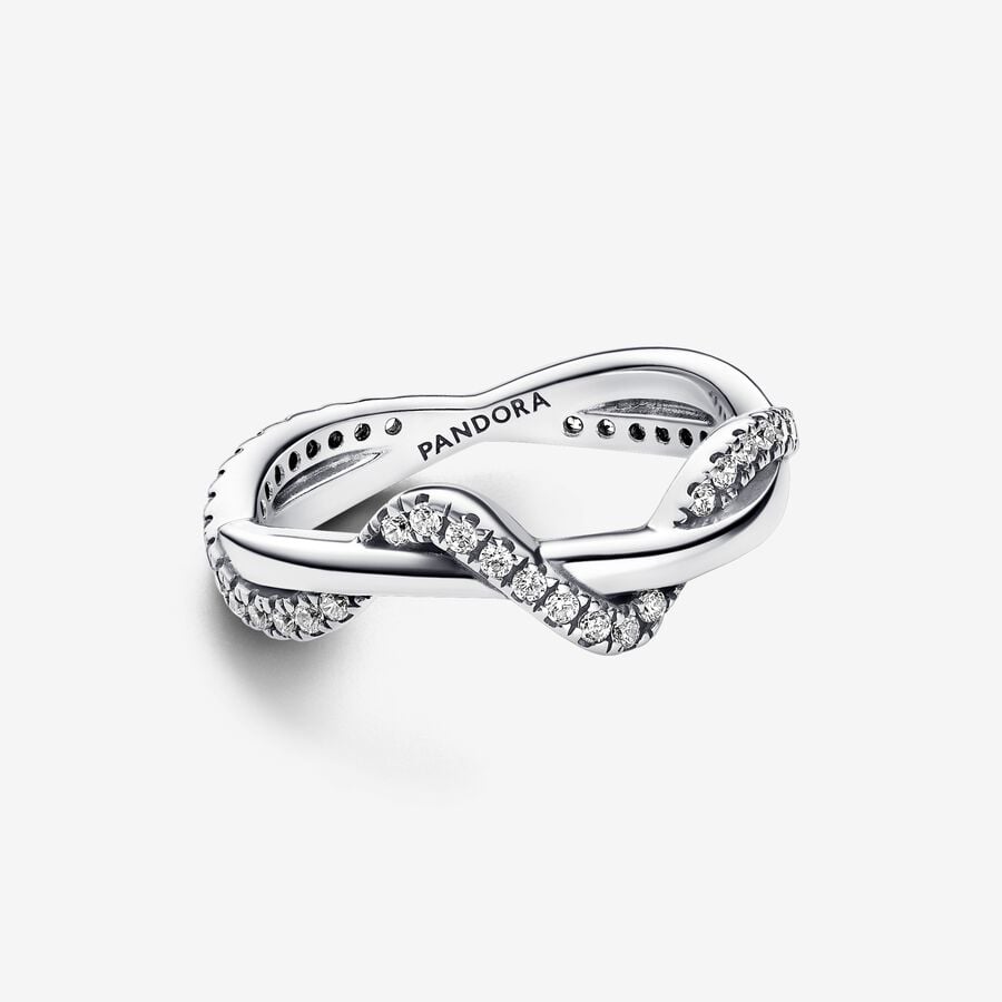 Pandora Sparkling Intertwined Wave Ring, Size 48