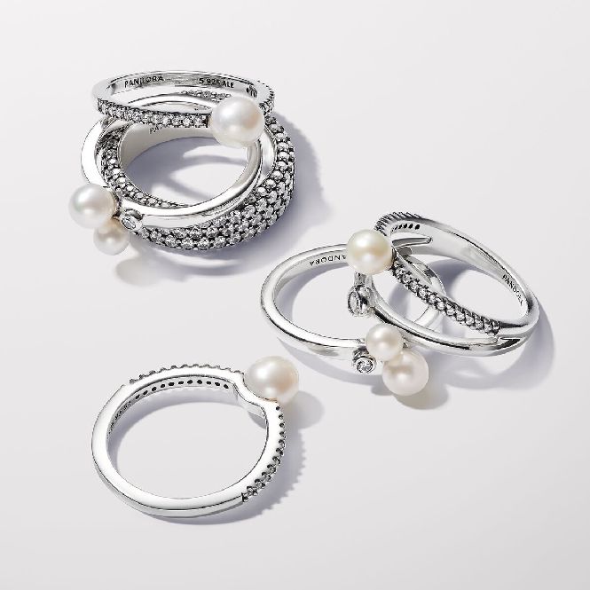Treated Freshwater Cultured Pearl & Pave Ring, Size 58