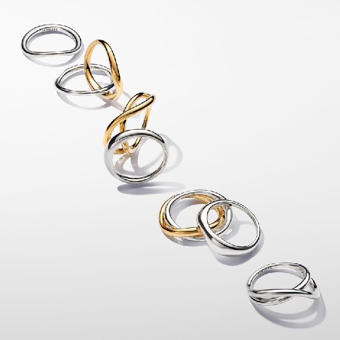 Pandora Organically Shaped Stacking Rings, Size 54