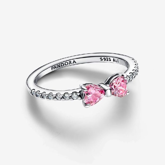 Pandora Sparkling Pink Bow Ring, Size 52