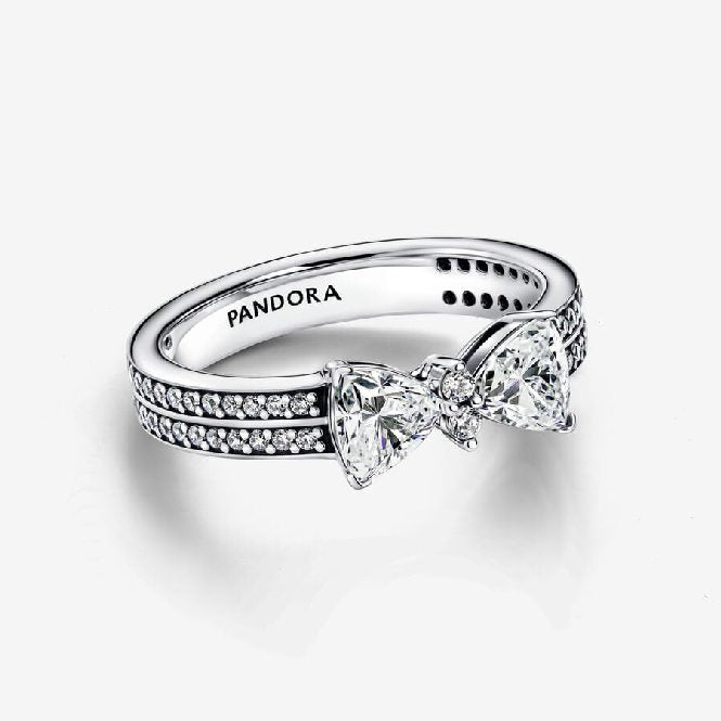 Pandora Sparkling Bow Double-Row Ring, Size 52