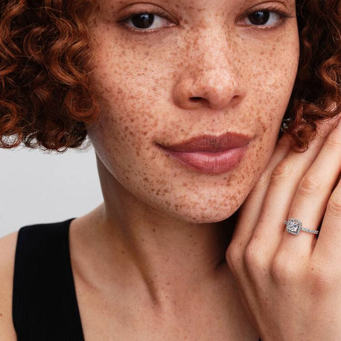 Sparkling Square Halo Ring, Size 52