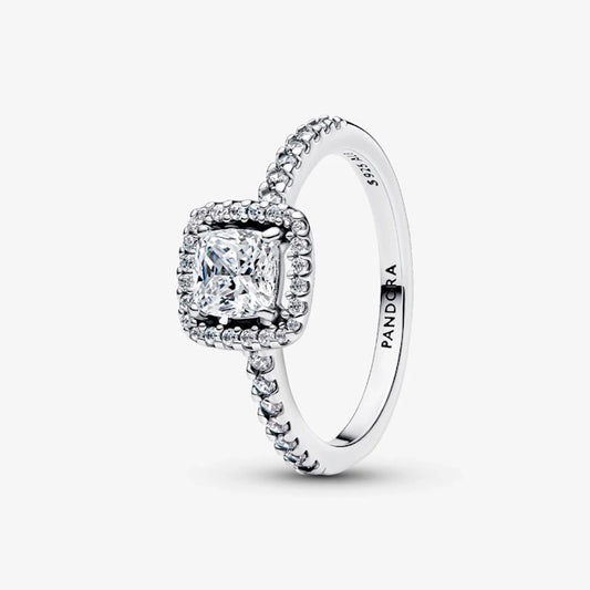 Pandora Sparkling Square Halo Ring, Size 56