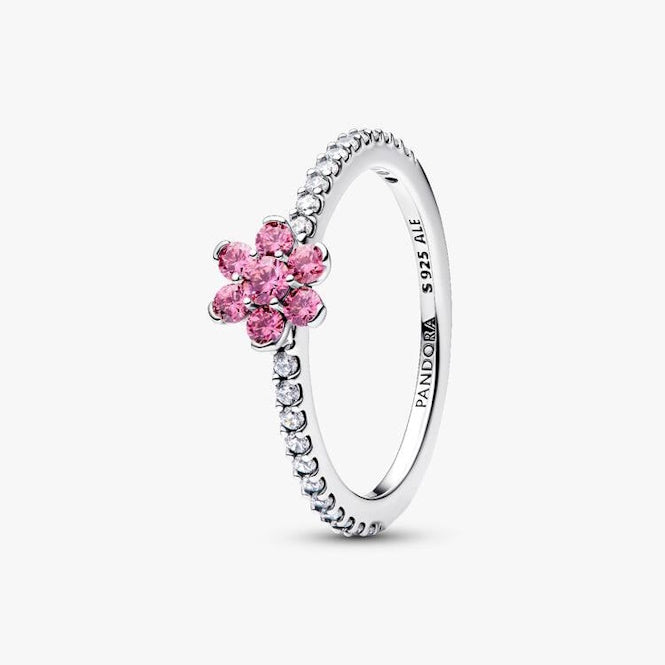 Sparkling Pink Flower Ring, Size 58
