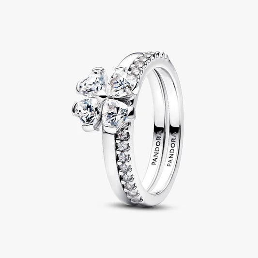 Sparkling Lucky Clover Splittable Ring, Size 60