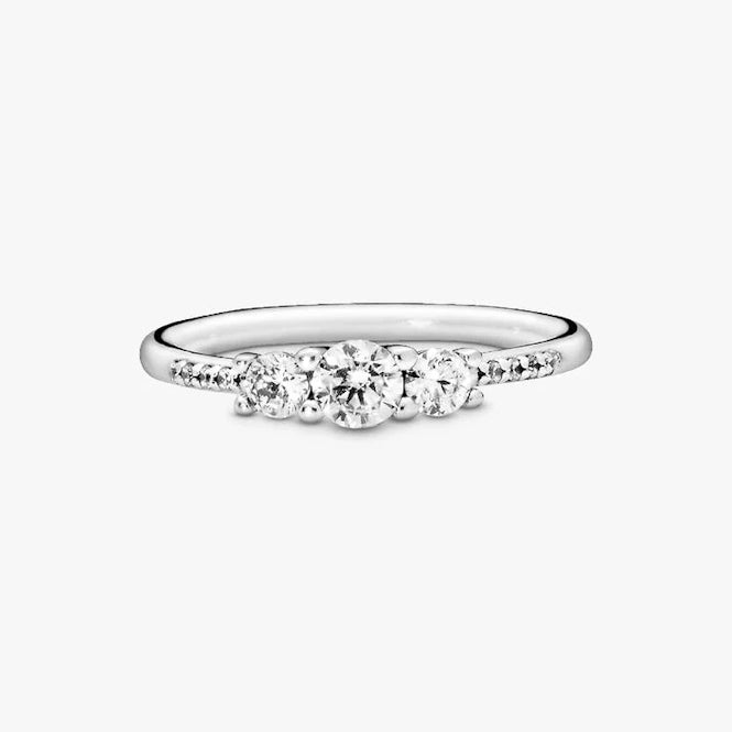 Clear Three-Stone Ring, Size 56