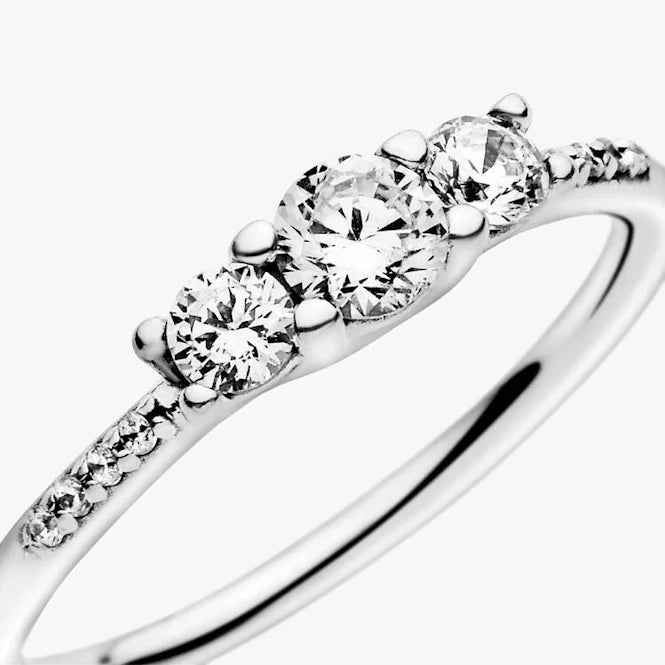 Pandora Clear Three-Stone Ring, Size 56