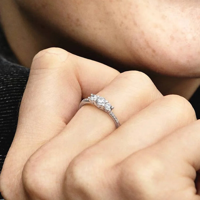 Clear Three-Stone Ring, Size 56